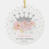 シルバークラウンプリンセスベビー第1クリスマス セラミックオーナメント (正面)