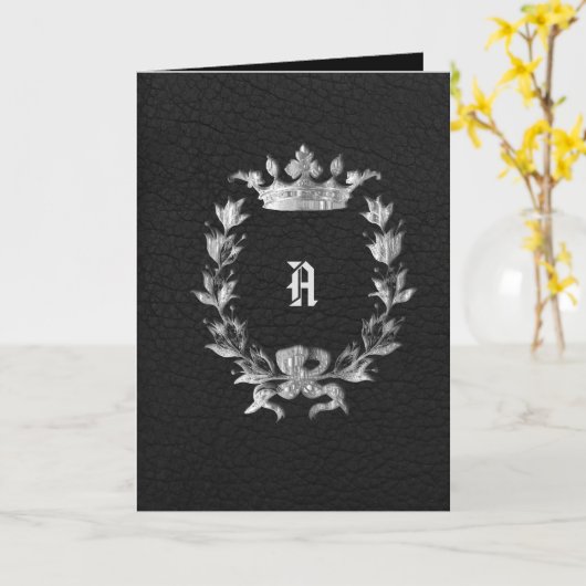 シルバークラウンモノグラムリース結婚式招待状 カード (黄色い花)