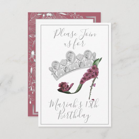 シルバークラウン、フローラフェアリーハイヒールシュー 招待状 (正面/裏面)