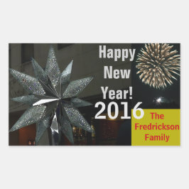 シルバークリスタルスターハッピーニューイヤー 長方形シール