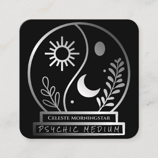 シルバークリスタルボールサイキック中ムーンサン スクエア名刺 (正面)