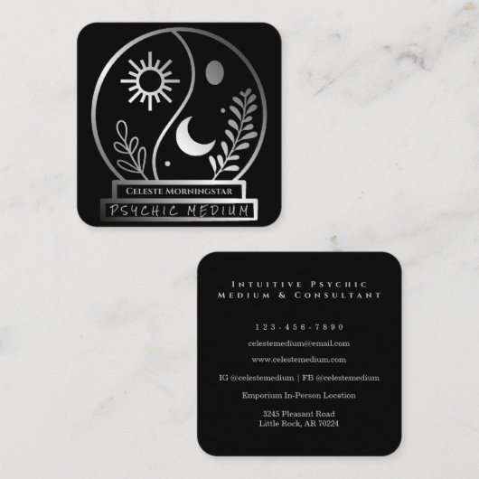 シルバークリスタルボールサイキック中ムーンサン スクエア名刺 (正面/裏面)