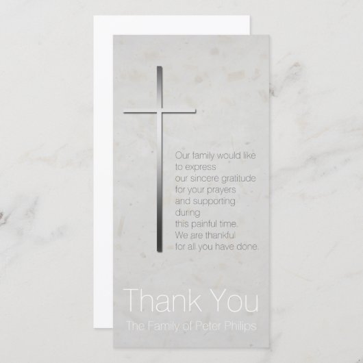 シルバークリスチャンクロス悔やみや弔慰ありがとう サンキューカード (正面/裏面)
