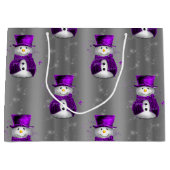 シルバークリスマスに可愛い紫の雪だるま ラージペーパーバッグ (正面)