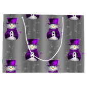 シルバークリスマスに可愛い紫の雪だるま ラージペーパーバッグ (裏面)