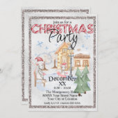 シルバークリスマスウォーターカラーウィンターラットスケートで滑る 招待状 (正面/裏面)