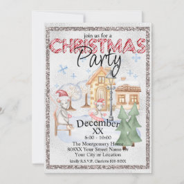 シルバークリスマスウォーターカラーウィンターラットスケートで滑る 招待状