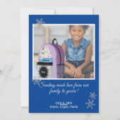 シルバークリスマスツリーの写真と青 シーズンカード (裏面)