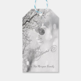 シルバークリスマスツリーの枝，ボールパーソナライズされた- ギフトタグ