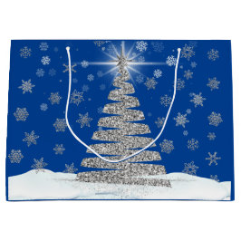 シルバークリスマスツリーオンブルーホリデー ラージペーパーバッグ