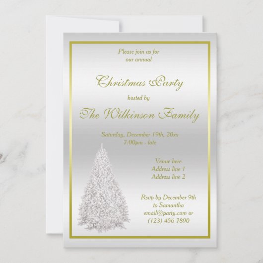 シルバークリスマスツリークリスマスパーティー 招待状 (正面)