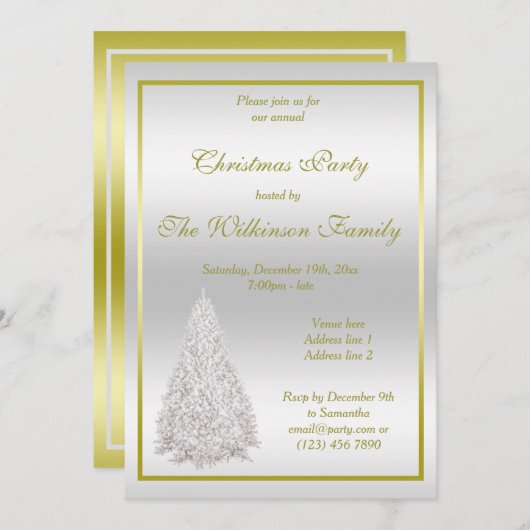 シルバークリスマスツリークリスマスパーティー 招待状 (正面/裏面)