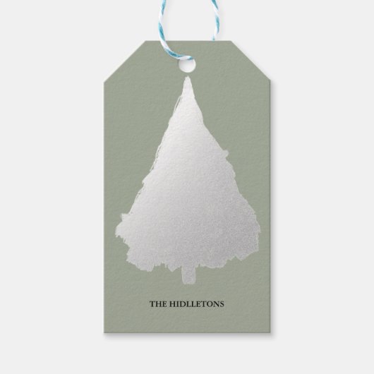 シルバークリスマスツリーモダンホリデー ギフトタグ (正面)
