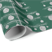 シルバークリスマスツリーラデンとオーナメントグリーン ラッピングペーパー (ロールコーナー)