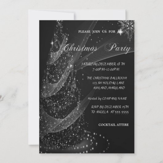 シルバークリスマスツリー企業の、クリスマスパーティー 招待状 (正面)
