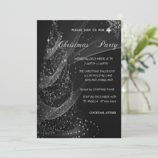 シルバークリスマスツリー企業の、クリスマスパーティー 招待状 (スタンド正面)
