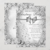 シルバークリスマスツリー、ボウグレイクリスマスパーティー 招待状 (正面/裏面)