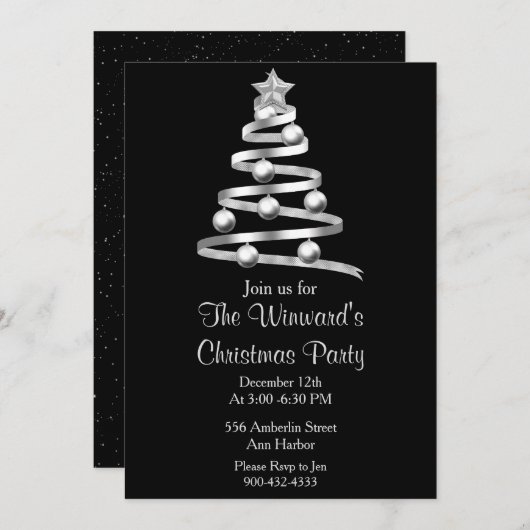 シルバークリスマスツリー 招待状 (正面/裏面)
