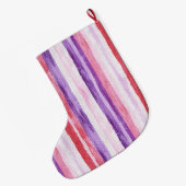 シルバークリスマスパープルピン赤ストライプ色 ラージクリスマスストッキング (裏面 (吊り時))