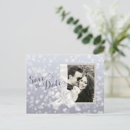 シルバークリスマスフォトウェディングデートを保存 案内ポストカード (スタンド正面)