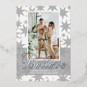 シルバークリスマスフォト信じフォイルホリデーカード 箔シーズンカード (正面)
