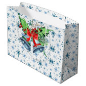 シルバークリスマスベル、ホリー、ブルーの雪片 ラージペーパーバッグ (裏面アングル)
