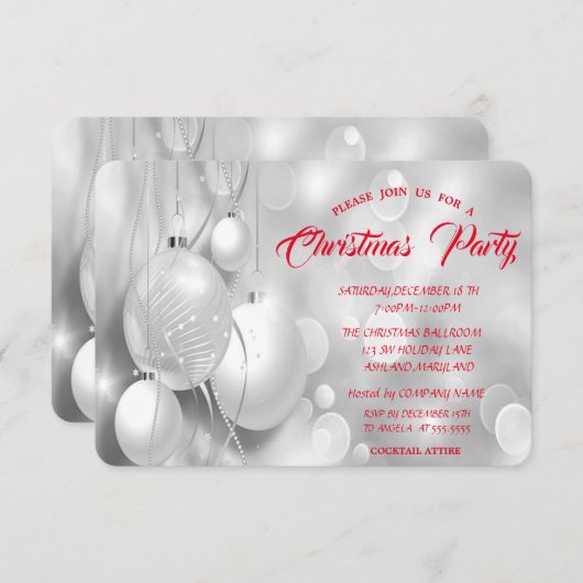 シルバークリスマスボールカンパニークリスマスパーティー 招待状 (正面/裏面)