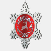 シルバークリスマスリースとトナカイ スノーフレークピューターオーナメント (右)