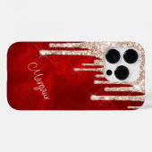 シルバークリムゾングリッタードリップスオンレッドモノグラム Case-Mate iPhoneケース (裏面 (横))