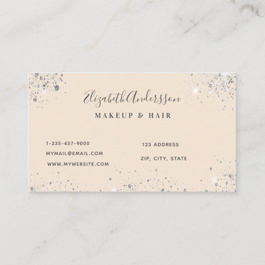 シルバークリームグリッターのダストメイクアップヘア美しい 名刺 (裏面)