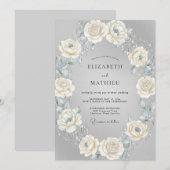 シルバークリームリースの結婚式 招待状 (正面/裏面)