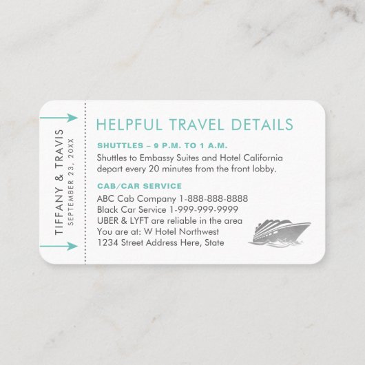 シルバークルーズボーディングチケットプレイスエスコートカード プレイスカード (裏面)