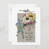 シルバークロスとデイジーヴィンテージイースター シーズンポストカード (正面/裏面)