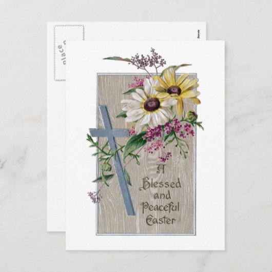 シルバークロスとデイジーヴィンテージイースター シーズンポストカード (正面/裏面)