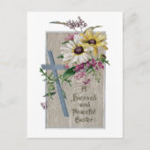 シルバークロスとデイジーヴィンテージイースター シーズンポストカード (正面)