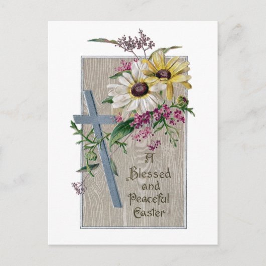 シルバークロスとデイジーヴィンテージイースター シーズンポストカード (正面)