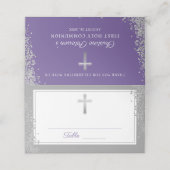 シルバークロスグリッターパープルファースト聖餐式 プレイスカード (外部開封)