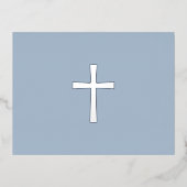 シルバークロスダスティブルー悔やみや弔慰サンキューカード 箔招待状ポストカード (正面)