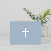 シルバークロスダスティブルー悔やみや弔慰サンキューカード 箔招待状ポストカード (立ち正面)