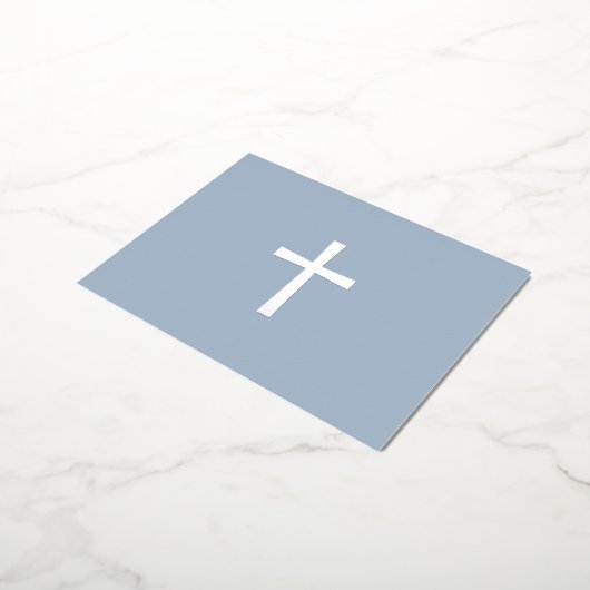 シルバークロスダスティブルー悔やみや弔慰サンキューカード 箔招待状ポストカード (回転した状態)