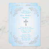 シルバークロスブルーバプティスフォト招待状 招待状 (正面/裏面)