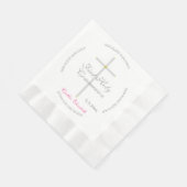 シルバークロス最初の聖餐式ピンクの名前 縁ありランチョンナプキン (角)