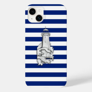 シルバークロムライクライトハウスオンネイビーストライプズ Case-Mate iPhone 14 PLUSケース