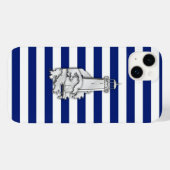 シルバークロムライクライトハウスオンネイビーストライプズ Case-Mate iPhoneケース (裏面 (横))