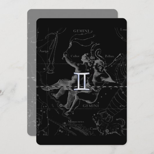 シルバークロームのようなジェミニ〔占星術の〕十二宮図サインオンヘベリウス (正面/裏面)