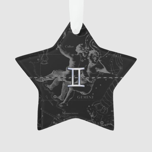 シルバークロームのようなジェミニ〔占星術の〕十二宮図サインオンヘベリウス オーナメント (正面)