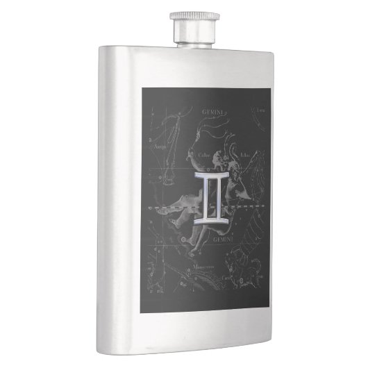 シルバークロームのようなジェミニ〔占星術の〕十二宮図サインオンヘベリウス フラスク (右)