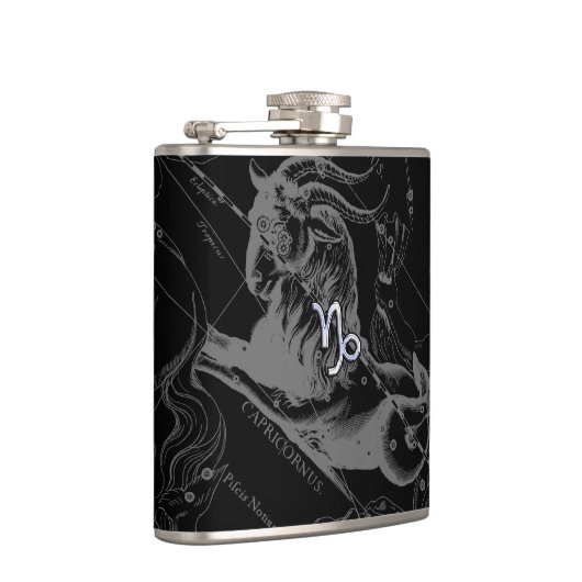 シルバークロームのような山羊座〔占星術の〕十二宮図サインヘベリウス フラスク (右)