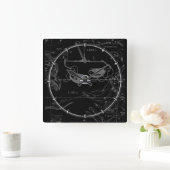 シルバークロームライブラライブライ〔占星術の〕十二宮図サイン入りHevelius スクエア壁時計 (ホーム)