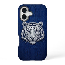 シルバークローム ジオメトリック タイガー ブルー パイソンレザー iPhoneケース
